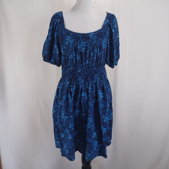 Old Navy Blue Floral Dress Sz L - Picture 1 of 8